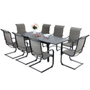 PHI VILLA 7-Piece/9-Piece Outdoor Dining Set with Adjustable Table & C-Spring Textilene Patio Chairs Steel