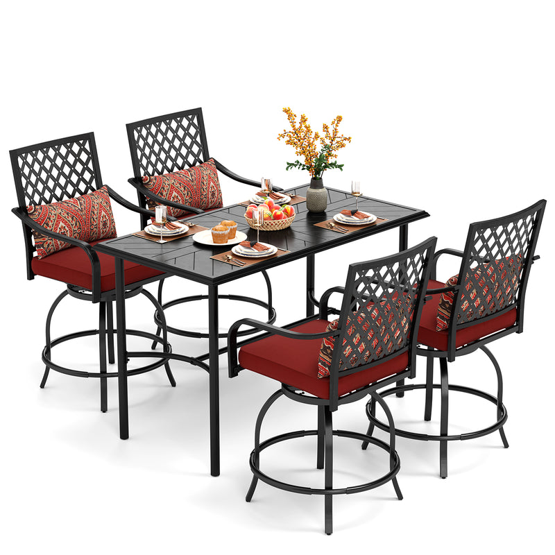 PHI VILLA 5 Piece Patio Bar Stool Set with Rectangle Table & 4 Bar Stools