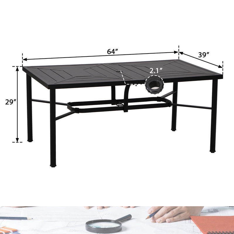 Phi Villa 7-Piece Patio Dining Set 6 Fixed Stackable Chairs & Steel Rectangle Table