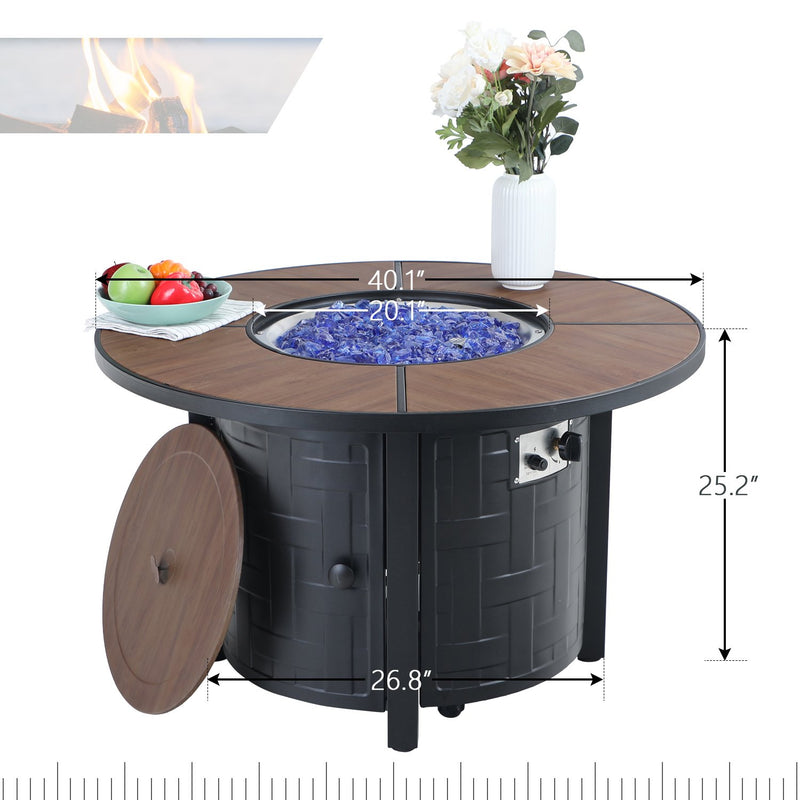 PHI VILLA 40 Inch 50,000 BTU Patio Round Fire Pit Table Wood-look Gas Fire Pit