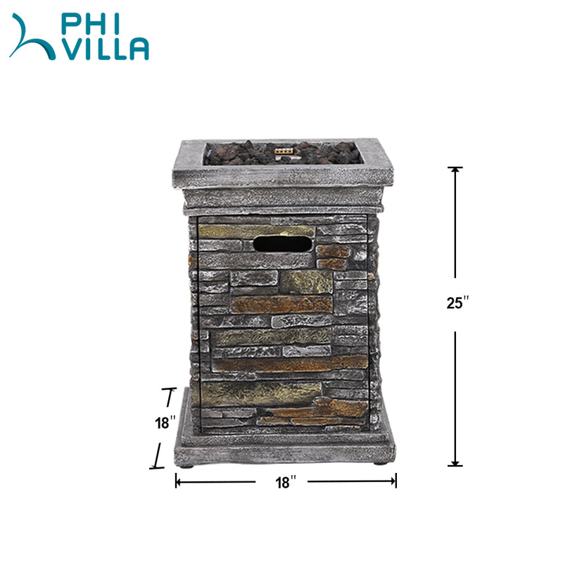PHI VILLA 18 Inch 30,000BTU Outdoor Square Terrafab Gas Fire Pit With Waterproof Cover