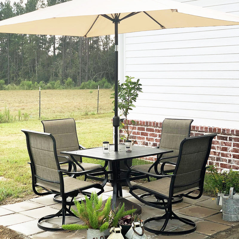 PHI VILLA 5-Piece Outdoor Patio Dining Set Steel Square Table & 4 Padded Textilene Chairs