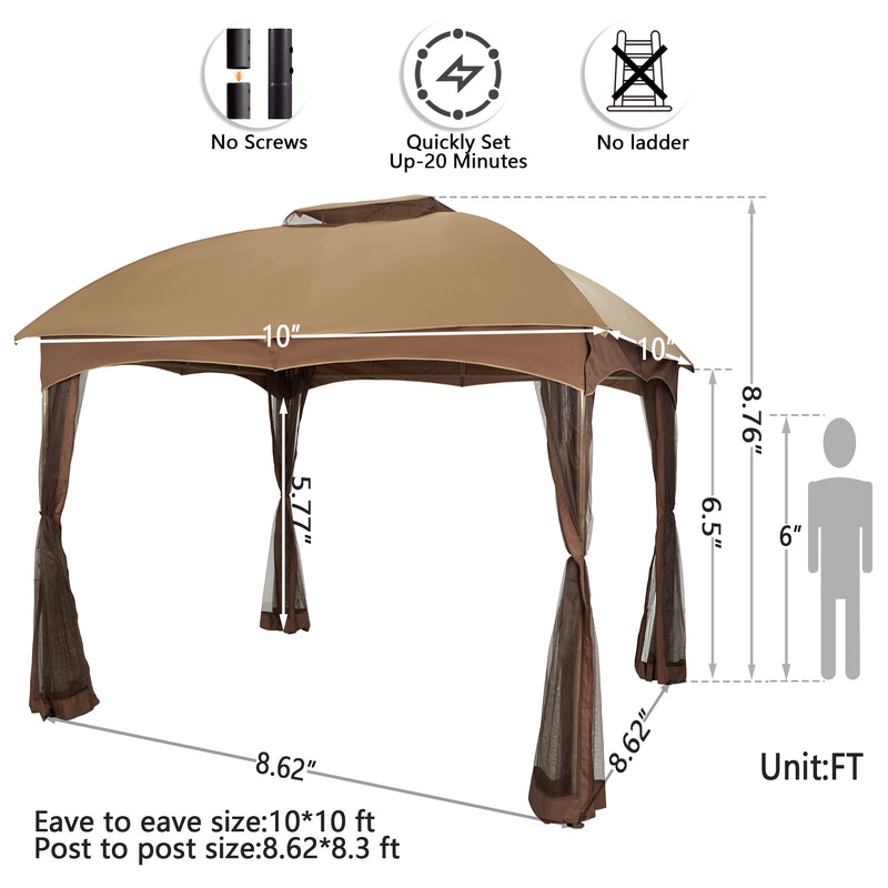 PHI VILLA Patio Double Vent Gazebo Outdoor Canopy With Privacy Netting