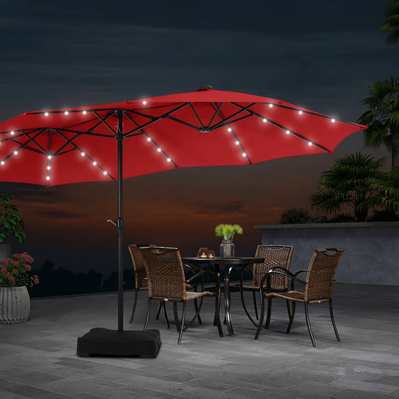 PHI VILLA 15ft Double-Sided Patio Extra Large Umbrella With LED Lights