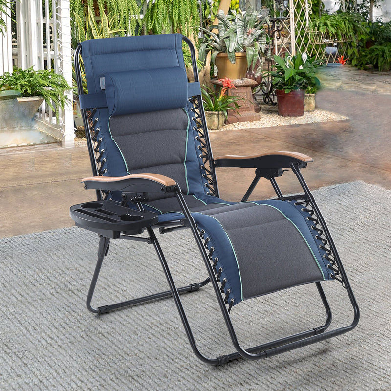 PHI VILLA Oversize Padded Adjustable Zero Gravity Chair with Cup Holder