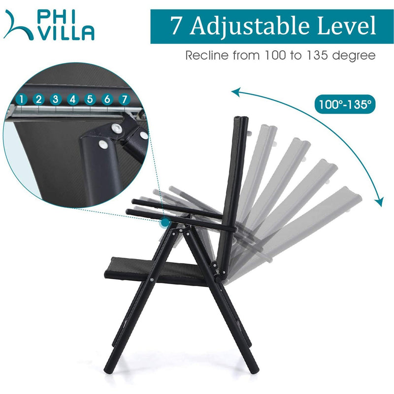 PHI VILLA 7 PCS Outdoor Dining Set 6 Adjustable Folding Sling Chair & Rectangle Dining Table