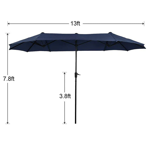 PHI VILLA 8-Piece Patio Dining Set with 13ft Umbrella & Metal Steel Table & Fixed Steckable Chairs