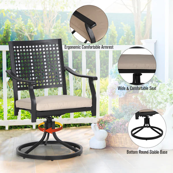 PHI VILLA 8-Piece Outdoor Dining Set with 13ft Umbrella & Steel Rectangle Table & Bullseye Pattern Swivel Steel Chairs