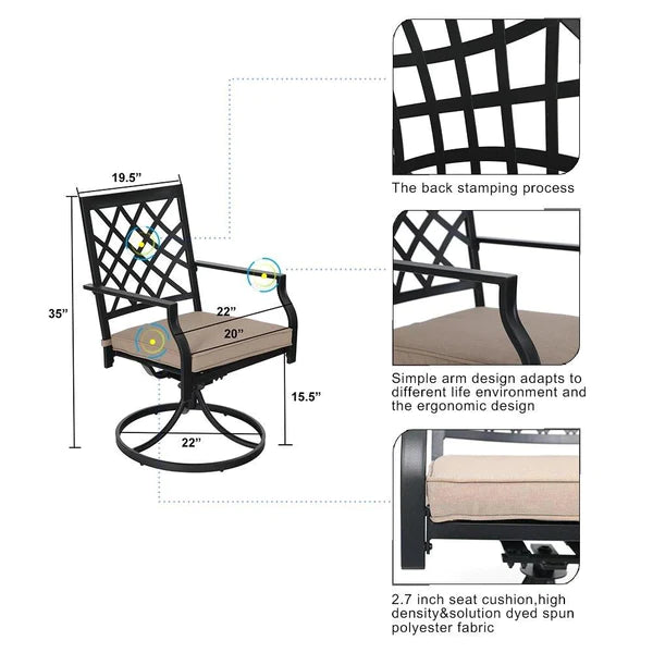 PHI VILLA 8-Piece Patio Dining Set with 13ft Umbrella & Steel Rectangle Table & Swivel Metal Steel Chairs