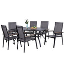 PHI VILLA 7-Piece Outdoor Dining Set with Rectangle Steel Table & 6 Textilene Dining Chairs