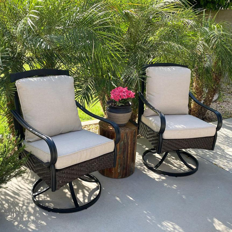 PHI VILLA 2-Piece Patio Steel & Rattan Swivel Chairs with Cushions