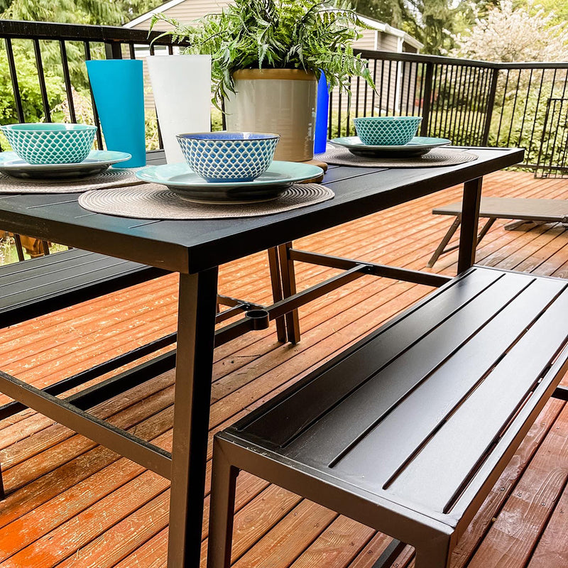 PHI VILLA 3-Piece Patio Dining Set Metal Steel Table Bench Picnic Table