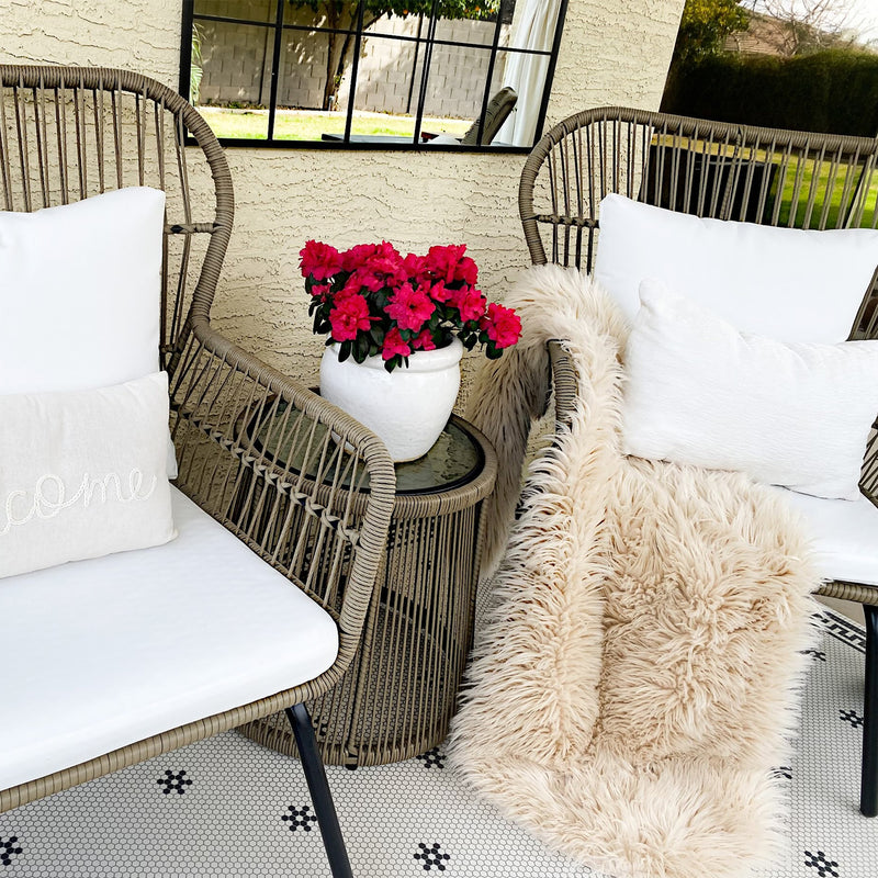 PHI VILLA 3-Piece Outdoor Rattan Conversation Set With Cushions