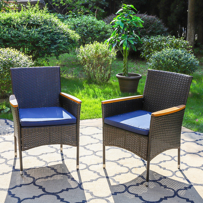 PHI VILLA Rattan Steel Cushioned Outdoor Dining Chairs, Set of 2