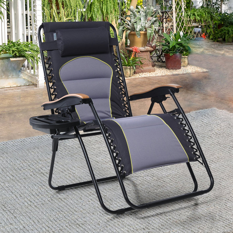 PHI VILLA Oversize Padded Adjustable Zero Gravity Chair with Cup Holder