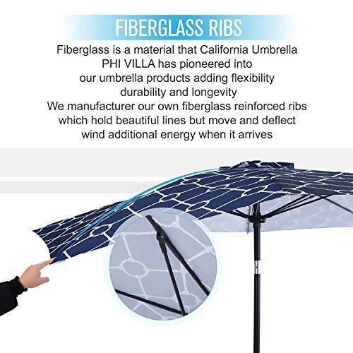 PHI VILLA 9ft Crank Open & Auto-Tilt Market Umbrella with Printing Polyester Canopy