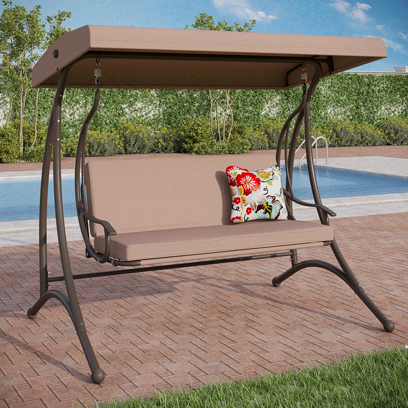 Phi Villa Outdoor Patio 3 Person Swing Chair for Porch, Garden, Backyard