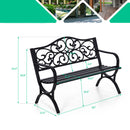 PHI VILLA 50 Inch Garden Patio Bench Cast Iron Steel Frame with Phalaenopsis Pattern