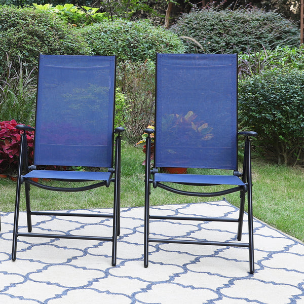 Phi Villa  Folding Sling Dining Chair Aluminum & Steel Frame, Set of 2