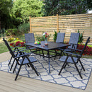 PHI VILLA 7-Piece Patio Outdoor Dining Set with Steel Rectangle Table & 6 Textilene Reclining Folding Chairs