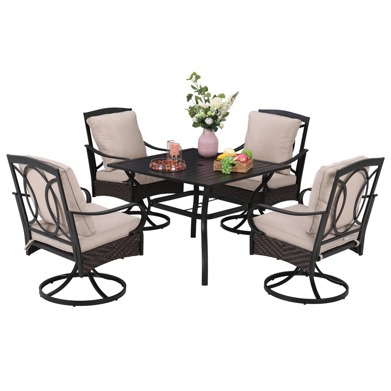 5-Piece Outdoor Dining Set with Rattan Swivel Chairs and Square Table PHI VILLA