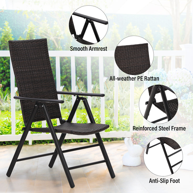 Phi Villa Folding Rattan Dining Chair Aluminum & Steel Frame Set of 2
