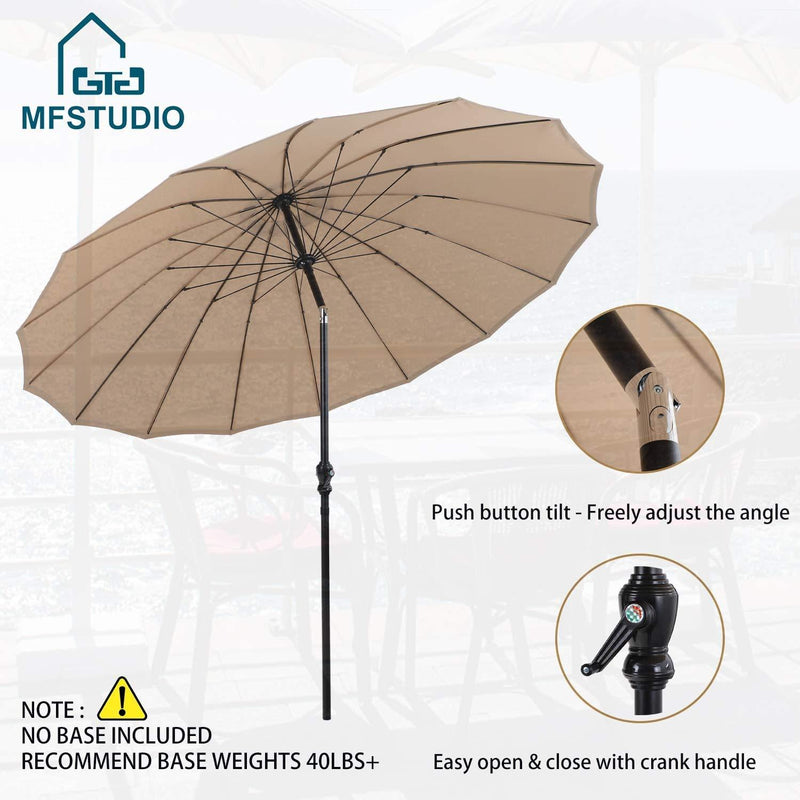 Phi Villa 10ft 16 Fiberglass Ribs Patio Umbrella with Push Button Tilt & Crank