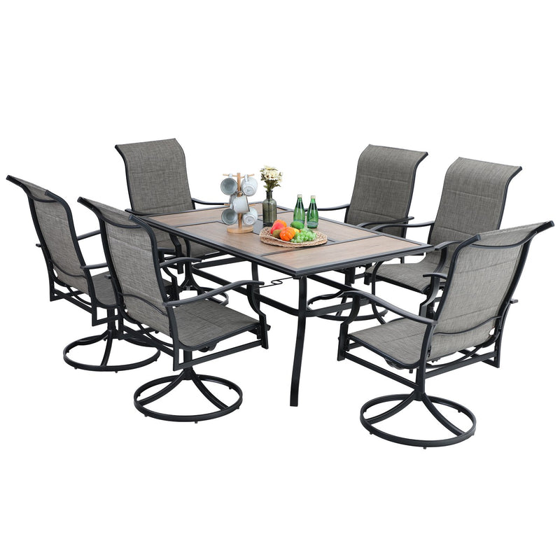 PHI VILLA 7-Piece Metal Outdoor Dining Set Geometric Table and 6 Padded Textilene Swivel Chairs