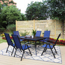 PHI VILLA 7-Piece Patio Outdoor Dining Set with Steel Rectangle Table & 6 Textilene Reclining Folding Chairs