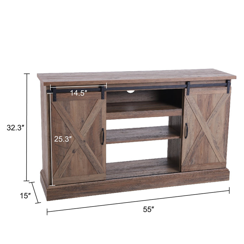 Phi Villa 47''/55'' Fireplace TV Stand and 18''/23'' Plug-in Fireplace with Storage Shelves and Sliding Double Barn Door