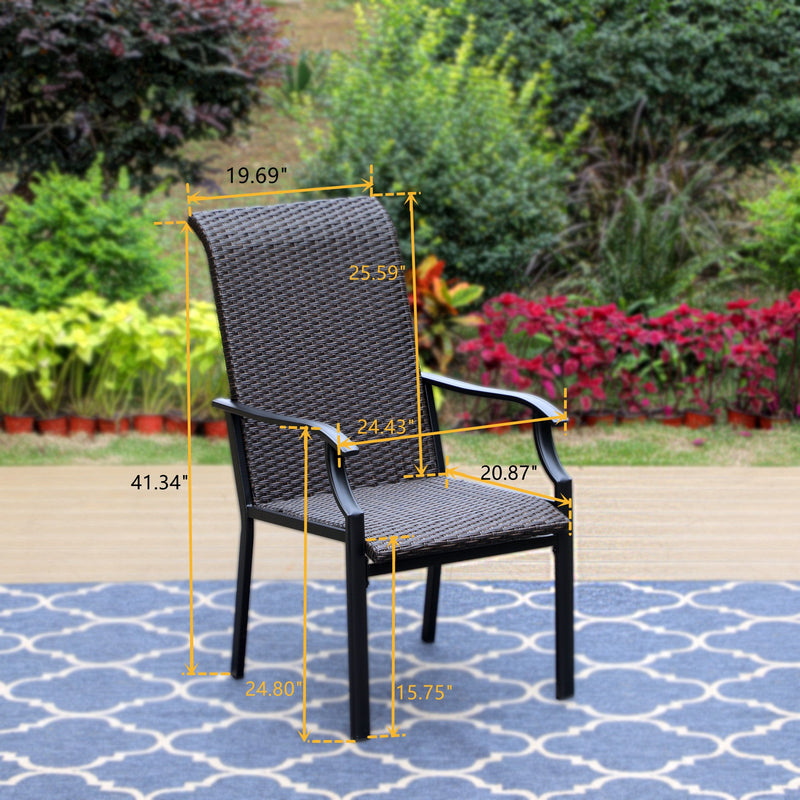 PHI VILLA 5-Piece Outdoor Fire Pit Set Square Steel Gas Fire Pit Table & 4 Rattan Dining Chairs