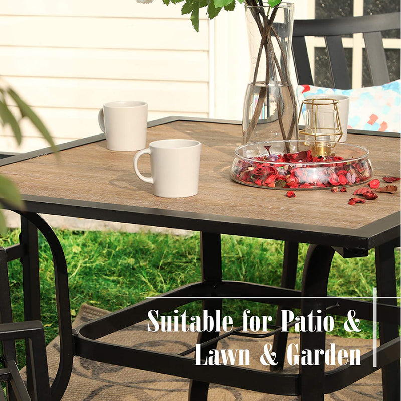 Phi Villa 5-Piece Patio Dining Set Wood-Look Table and 4 Rattan Chairs with Cushions
