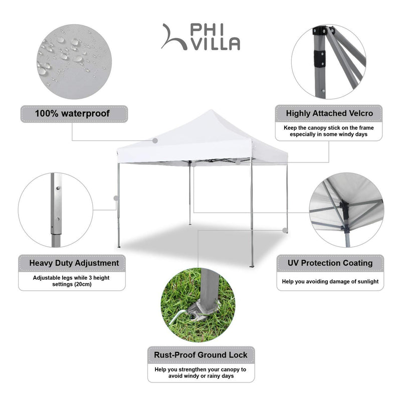 PHI VILLA 10x10Ft Instant Pop Up Canopy w/ Wheeled Bag, 100 Sq. Ft