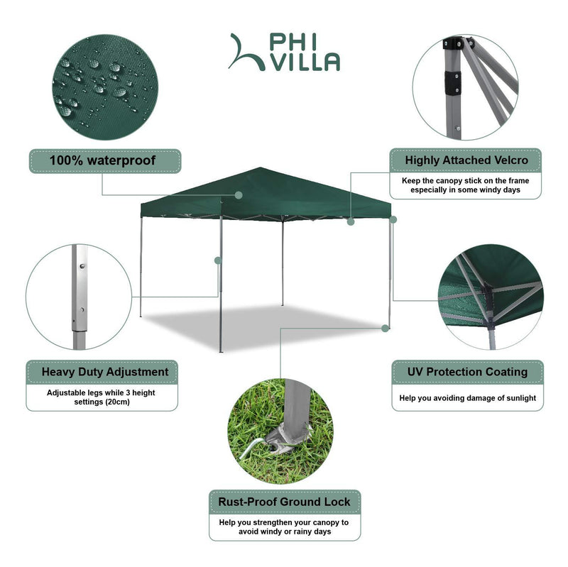 PHI VILLA 10x10Ft Instant Pop Up Canopy w/ Wheeled Bag, 100 Sq. Ft