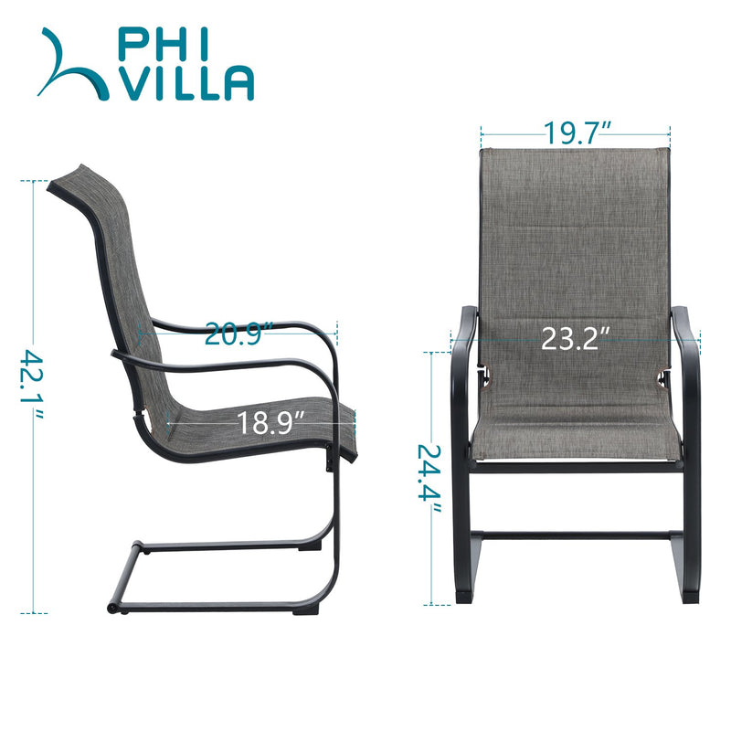 PHI VILLA 7-Piece/9-Piece Outdoor Dining Set with Adjustable Table & C-Spring Textilene Patio Chairs Steel