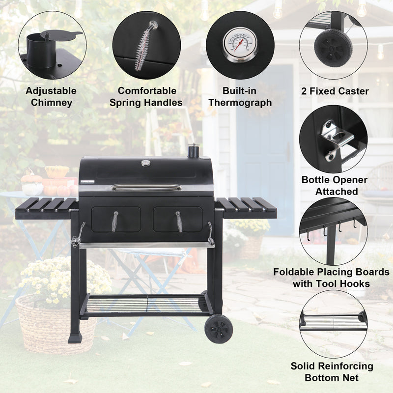 Charcoal Patio Grill Double-door with 2 Liftable Enamel Charcoal Trays-Captiva Designs