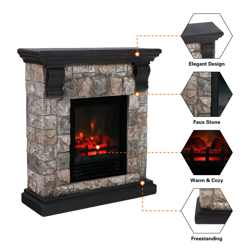 PHI VILLA 28" Stone-Look Freestanding Electric Fireplace