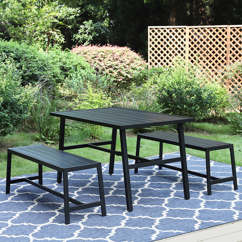 PHI VILLA 3-Piece Patio Dining Set Metal Steel Table Bench Picnic Table