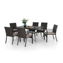 PHI VILLA 7-Piece Outdoor Dining Set with Rattan Cushioned Chairs & Steel Panel Table