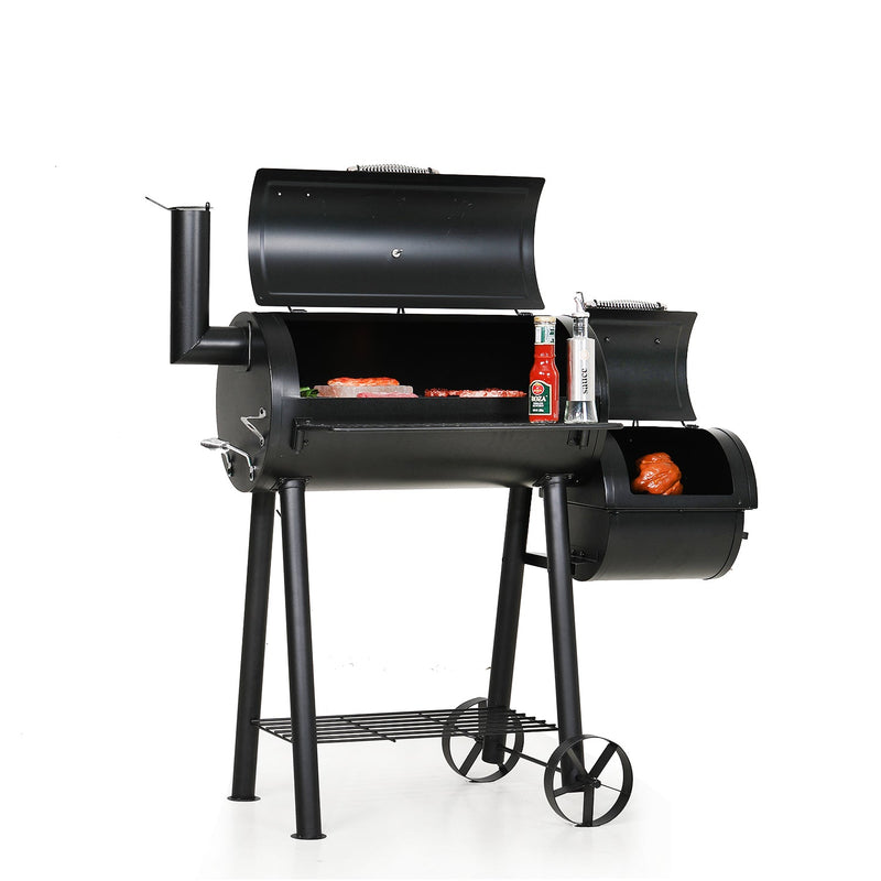 2-In-1 Charcoal Smoker Grill with Offset Box-Captiva Designs