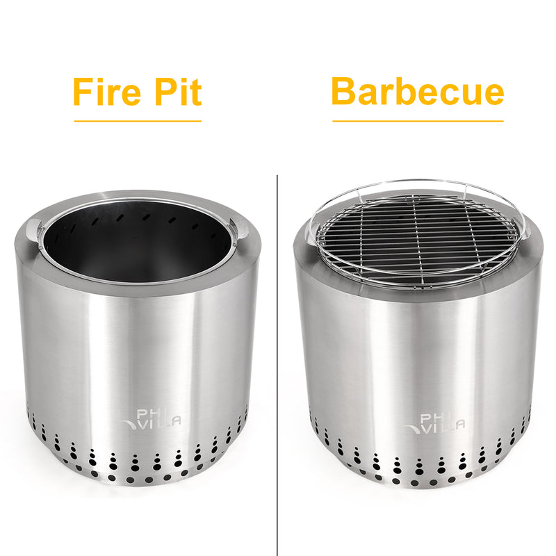 Phi Villa 2-in-1 Smokeless Stainless Steel 17'' Fire Pit & Patio Grill