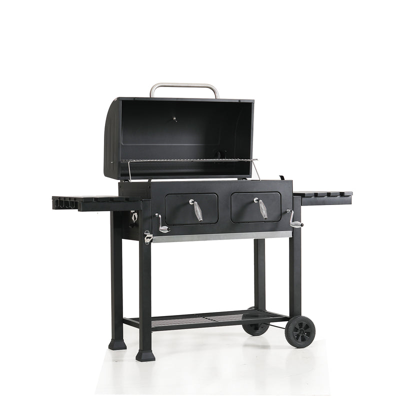 Captiva Designs Double Door Charcoal Patio Grill with 2 Liftable Enamel Charcoal Trays