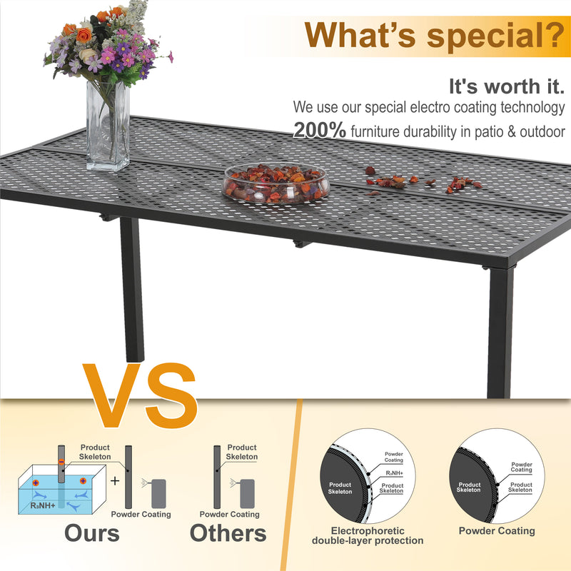 Phi Villa Patio Rectangle Steel Mesh Hollow  Dining Table
