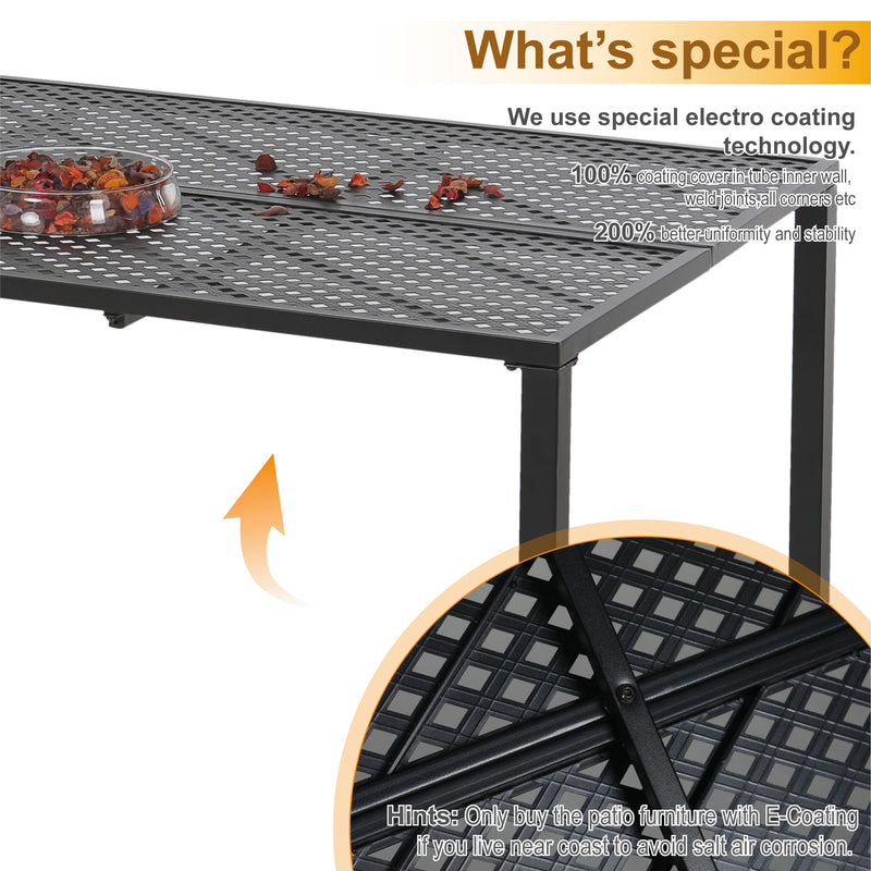 Phi Villa 7-Piece Outdoor Dining Set 6 Mesh Fixed Chairs & Steel Rectangle Table