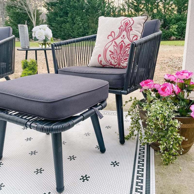 PHI VILLA 5-Piece Patio Rattan Conversation Set With Ottomans & Table