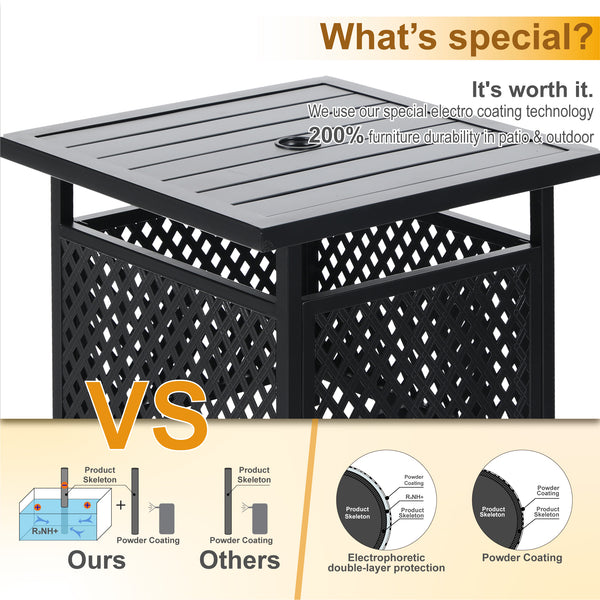 PHI VILLA Outdoor Bistro Side Table with Umbrella Hole