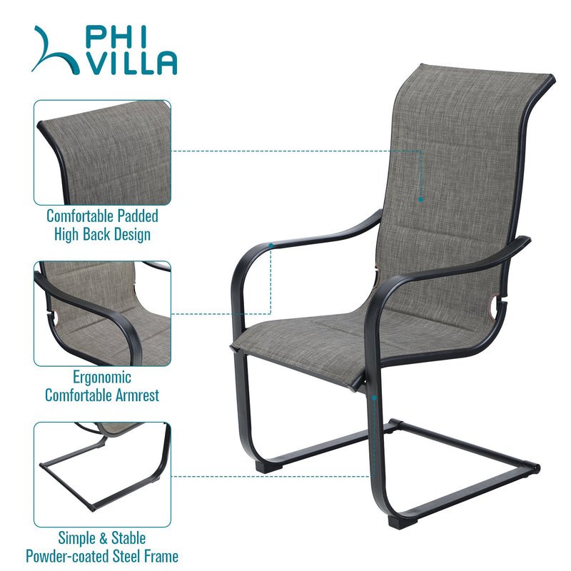 PHI VILLA 7-Piece/9-Piece Outdoor Dining Set with Adjustable Table & C-Spring Textilene Patio Chairs Steel