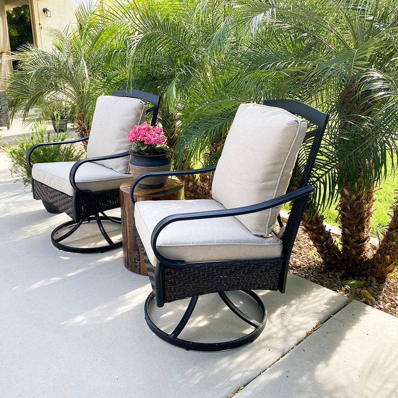 PHI VILLA 2-Piece Patio Steel & Rattan Swivel Chairs with Cushions