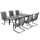 PHI VILLA 7-Piece/9-Piece Outdoor Dining Set with Adjustable Table & C-Spring Textilene Patio Chairs Steel