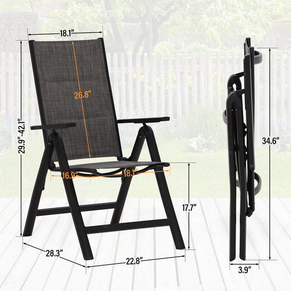 PHI VILLA 7 piece/ 9 piece Patio Dining Set With Folding Aluminum & Textilene Chairs and Extendable Steel Table